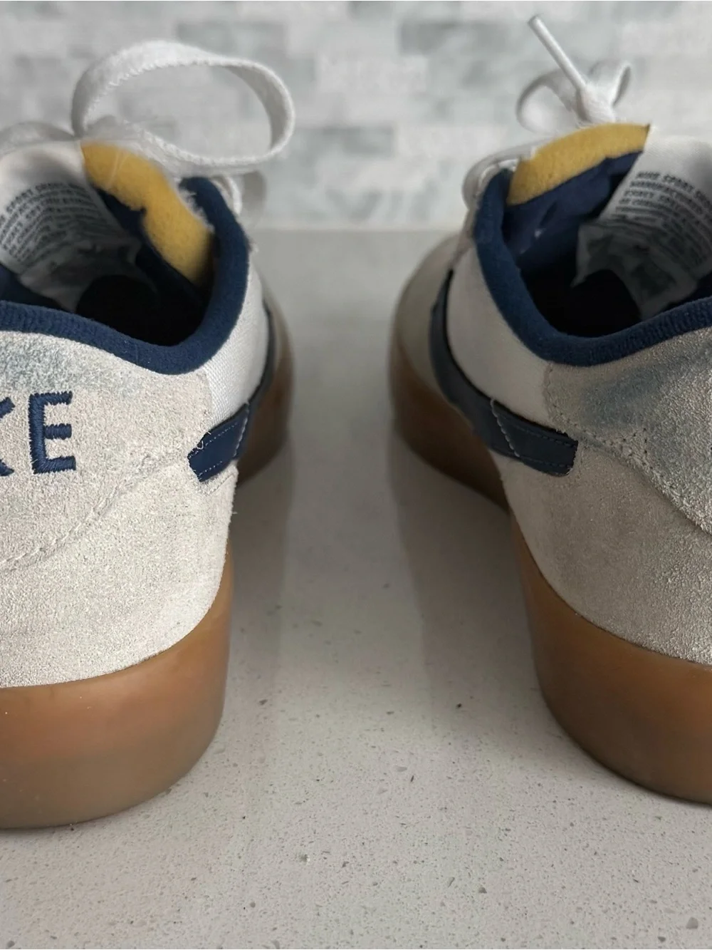 Nike Men’s Beige Suede Sneakers with Navy Swoosh and Gum Sole